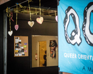 cropped view of a hanging QORDS banner